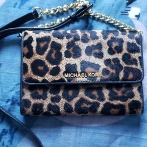 MK Leopard Print Genuine Calf Hair Jet Set Bag